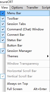 SecureCRT View menu with Command (Chat) Window enabled
