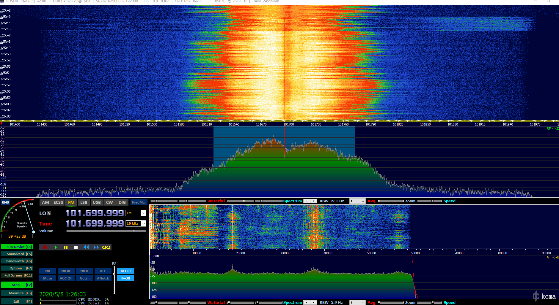 HDSDR spectrum view while receiving signals
