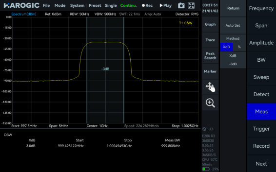OBW measurement interface